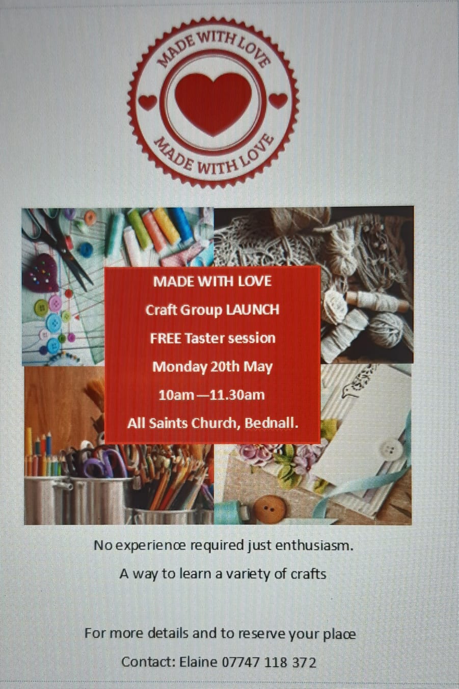 New Craft Group – First meeting 20th May in Bednall