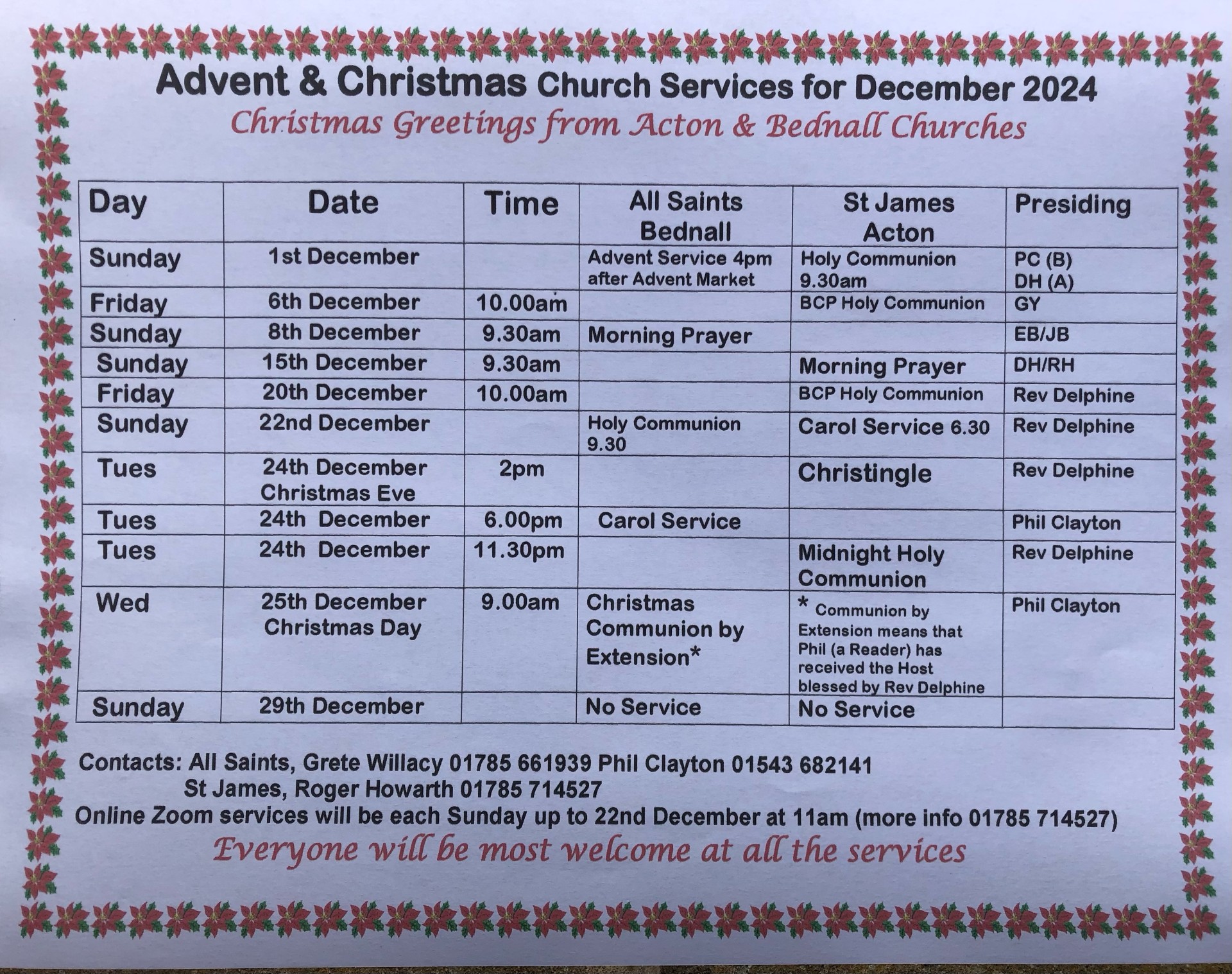 Advent & Christmas Church Services Dec 2024