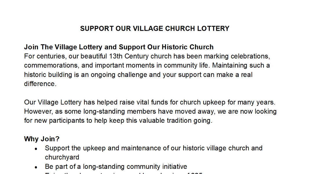 Support our Village Church Lottery (St James’ Church Acton Trussell)