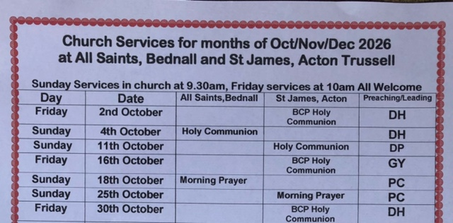 Church Services All Saints and St James October 2026